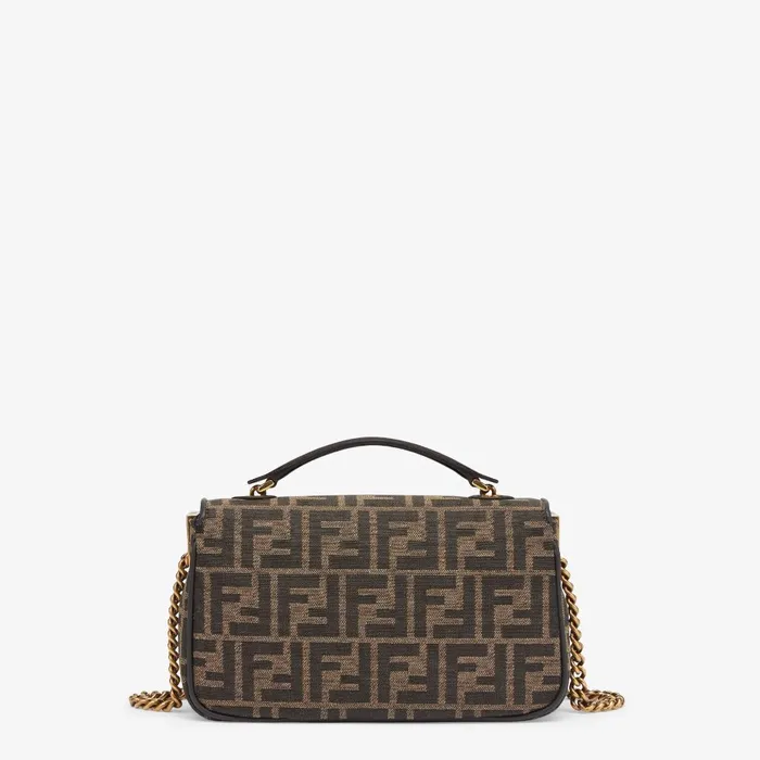 Fendi Shoulder and Crossbody Bags Baguette Chain Midi Brown FF Jacquard Fabric Bag 8211 Women