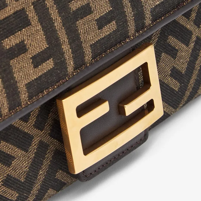 Fendi Shoulder and Crossbody Bags Baguette Chain Midi Brown FF Jacquard Fabric Bag 8211 Women