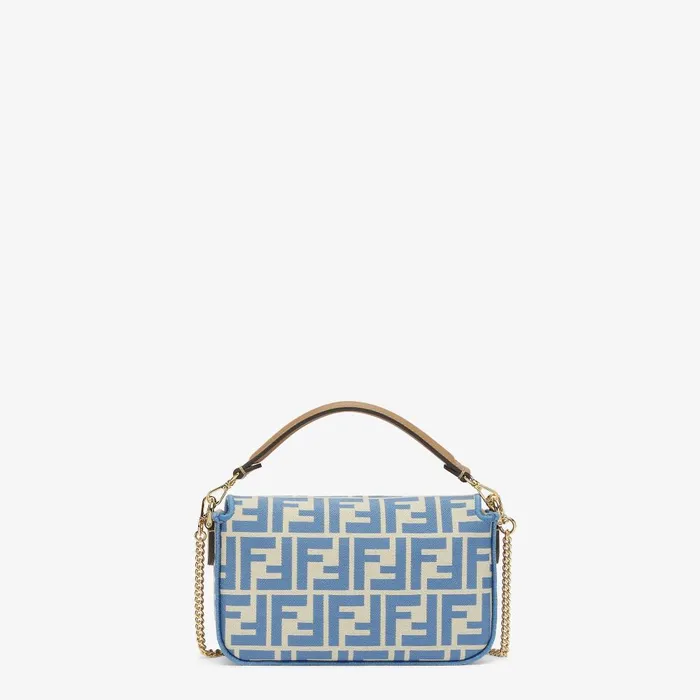 Fendi Shoulder and Crossbody Bags Baguette Mini Light Blue FF Jacquard Fabric Bag 8211 Women