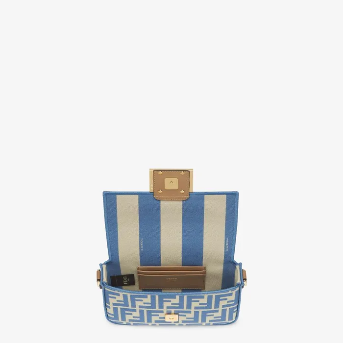 Fendi Shoulder and Crossbody Bags Baguette Mini Light Blue FF Jacquard Fabric Bag 8211 Women