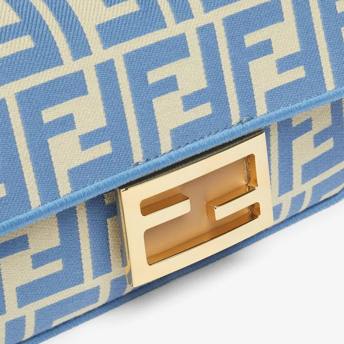 Fendi Shoulder and Crossbody Bags Baguette Mini Light Blue FF Jacquard Fabric Bag 8211 Women