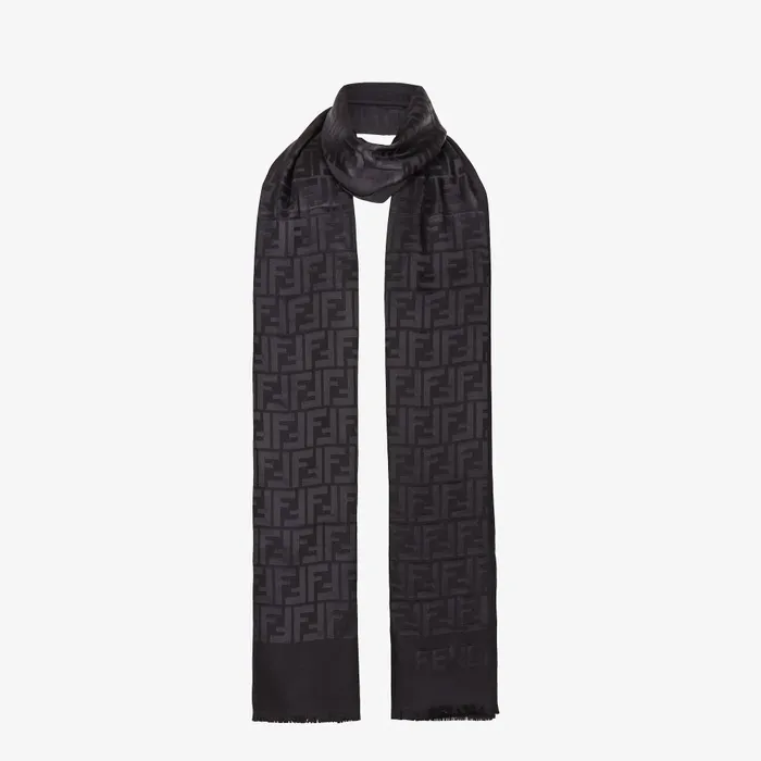 Fendi Silk Scarves FF Stole Black Silk Stole 8211 Women