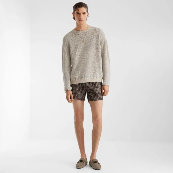 Fendi Swimwear Swim Shorts Brown Fabric Shorts 8211 Men