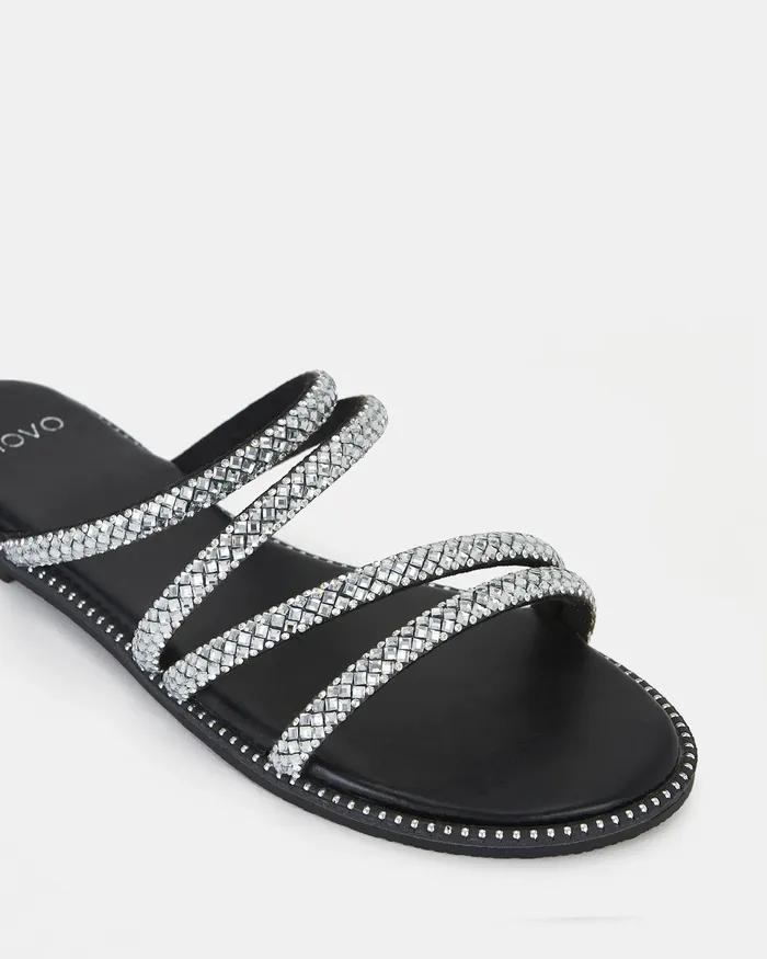 Flat Sandals NOVO Shoes Women STARRY BLACK