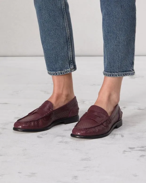 Flats Women Rag and Bone Carter Leather Loafer Wine Basketweave