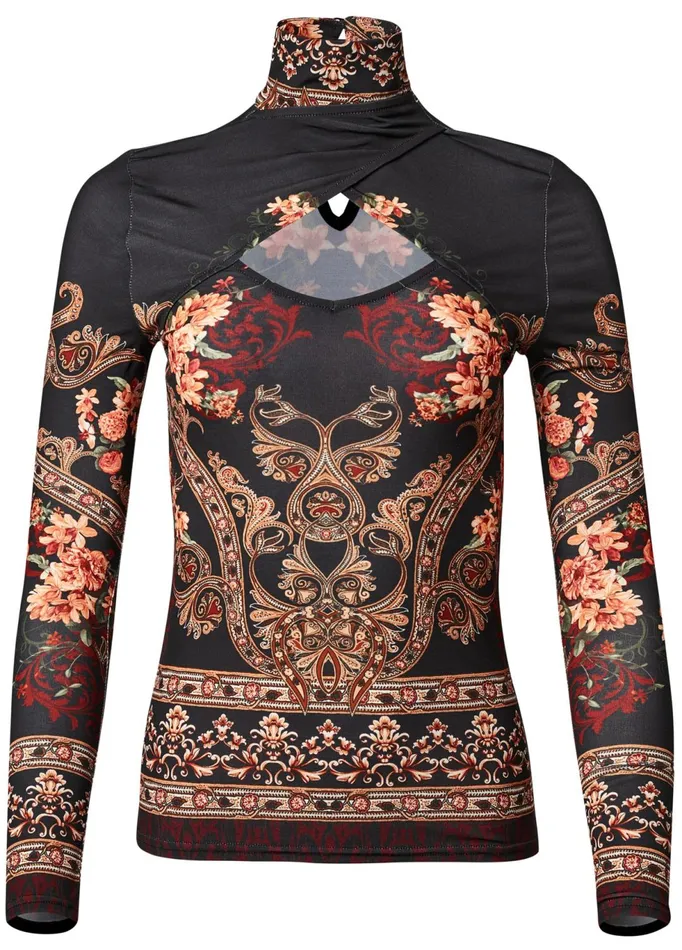 FLORAL PRINT MOCKNECK TOP Black Multi Women VENUS Casual Tops
