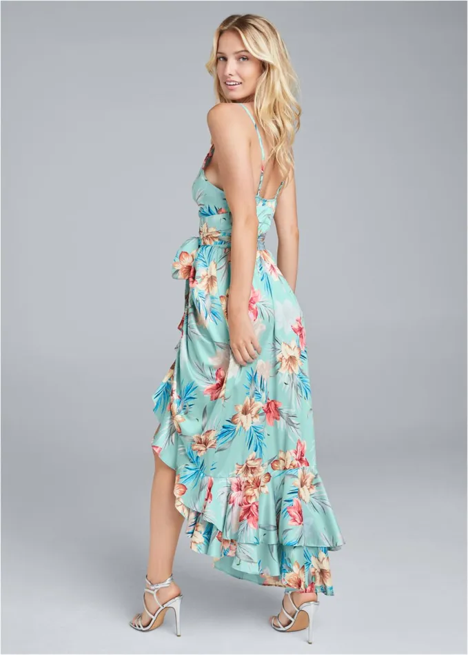 FLORAL PRINT WRAP DRESS Aqua Multi Women VENUS Maxi Dresses
