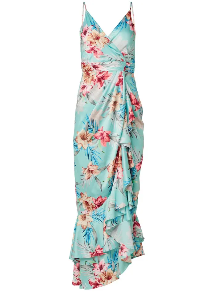 FLORAL PRINT WRAP DRESS Aqua Multi Women VENUS Maxi Dresses