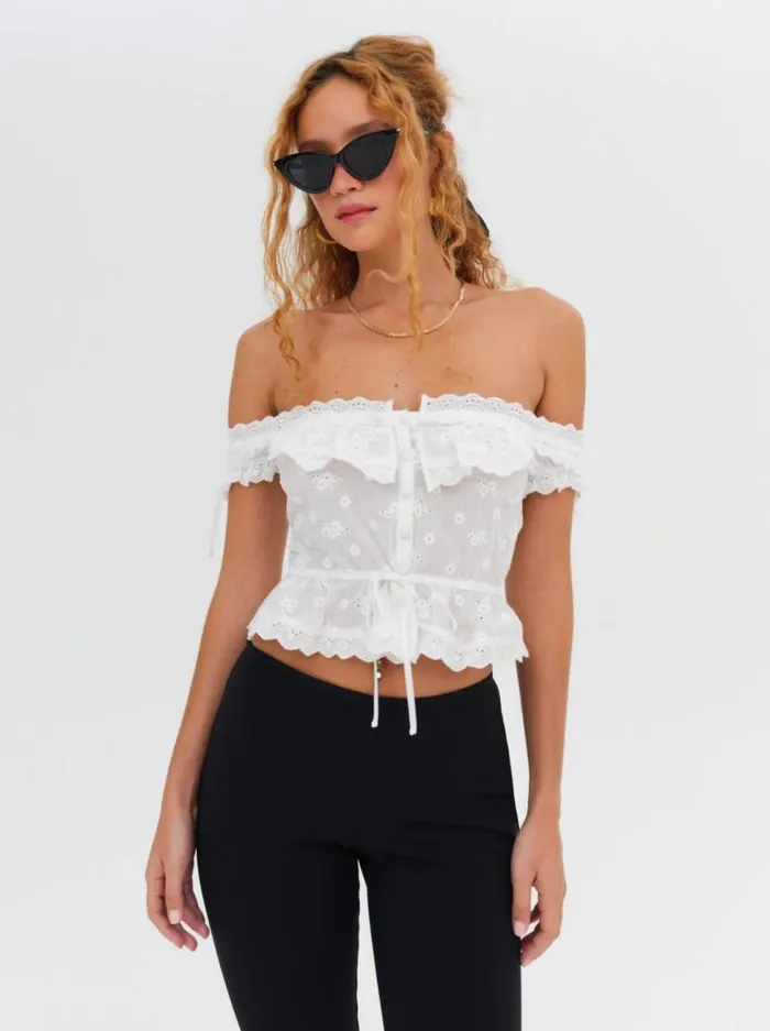 For Love and Lemons Tops Marlowe OffShoulder Top White 8211 Women For Love and Lemons Tops Marlowe OffShoulder Top White 8211 Women