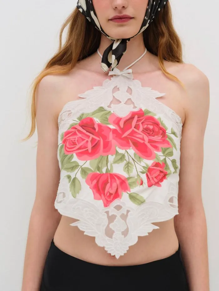 For Love and Lemons Tops Rose Halter Top Red 8211 Women