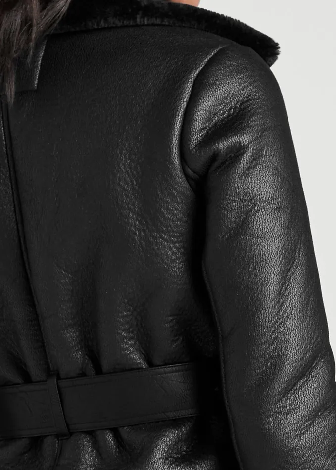 Fur Trim Fauxleather Coat Black Women VENUS Coats