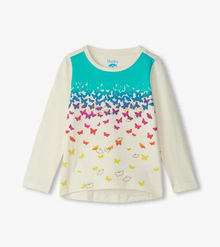 Girls Falling Butterflies Long Sleeve Graphic Tee Hatley