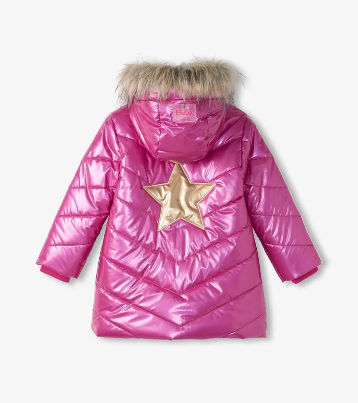 Girls Fuschia Star Puffer Jacket Hatley