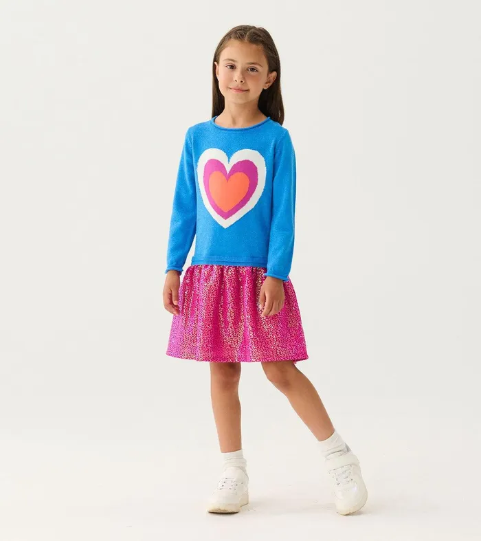 Girls Hearts Dropped Waist Sweater Dress Hatley
