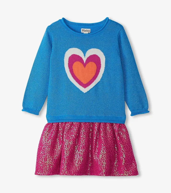 Girls Hearts Dropped Waist Sweater Dress Hatley