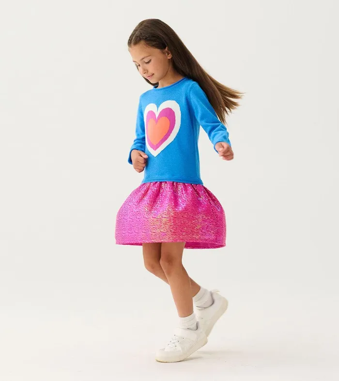 Girls Hearts Dropped Waist Sweater Dress Hatley