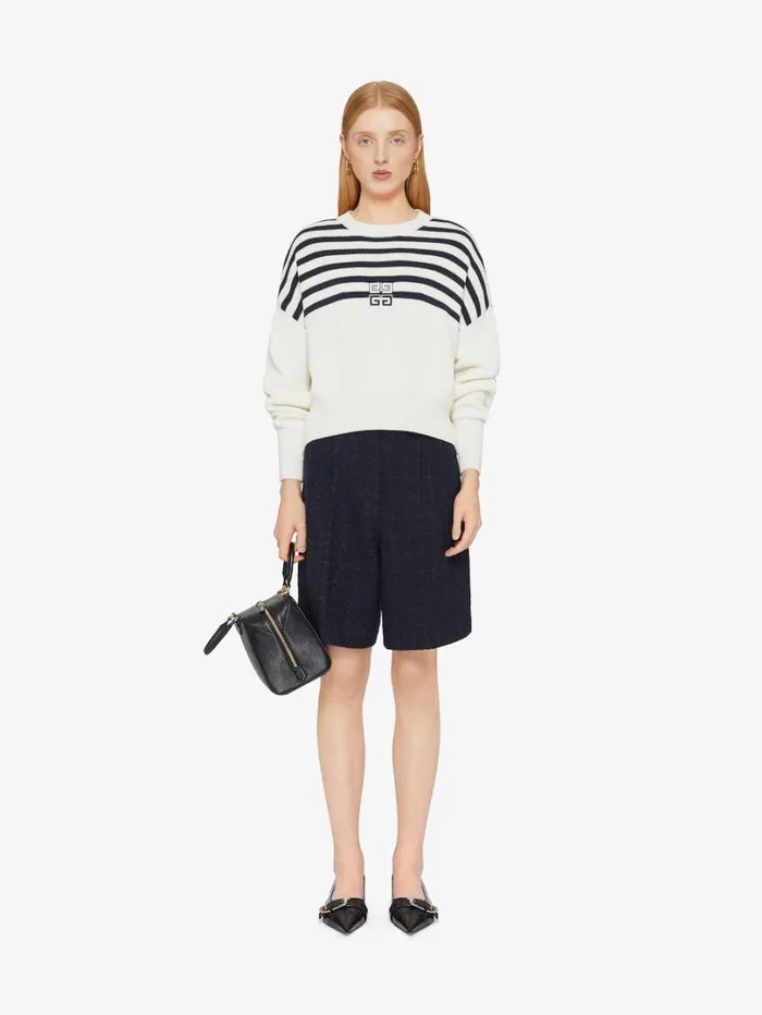 Givenchy 4G Striped Sweater In Wool And Cotton Whitenavy Women Knitwear