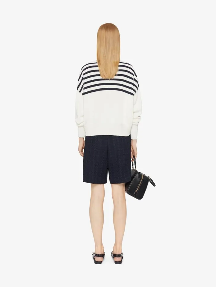 Givenchy 4G Striped Sweater In Wool And Cotton Whitenavy Women Knitwear