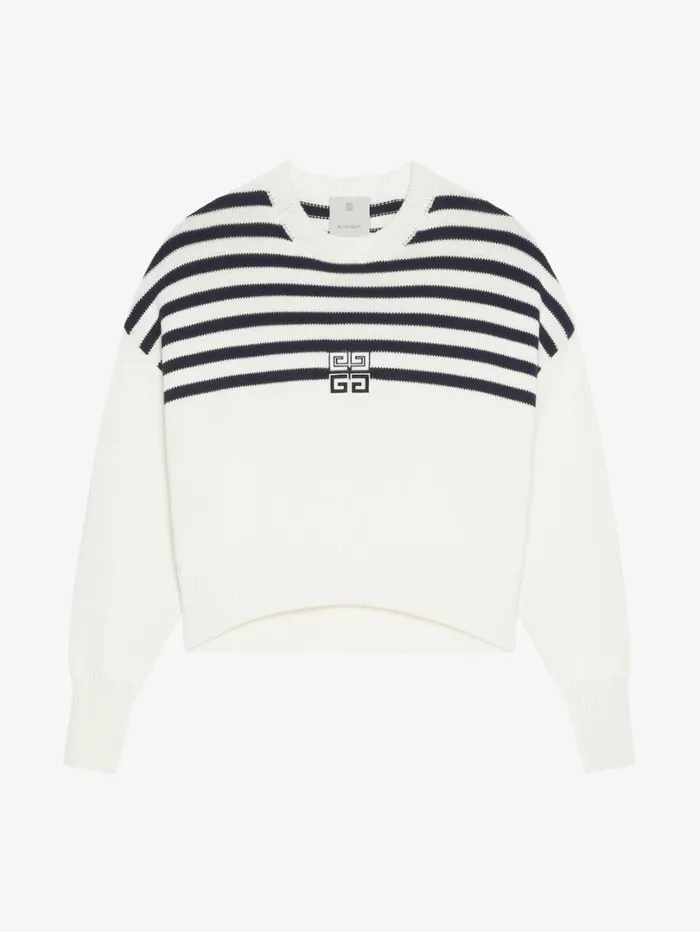 Givenchy 4G Striped Sweater In Wool And Cotton Whitenavy Women Knitwear