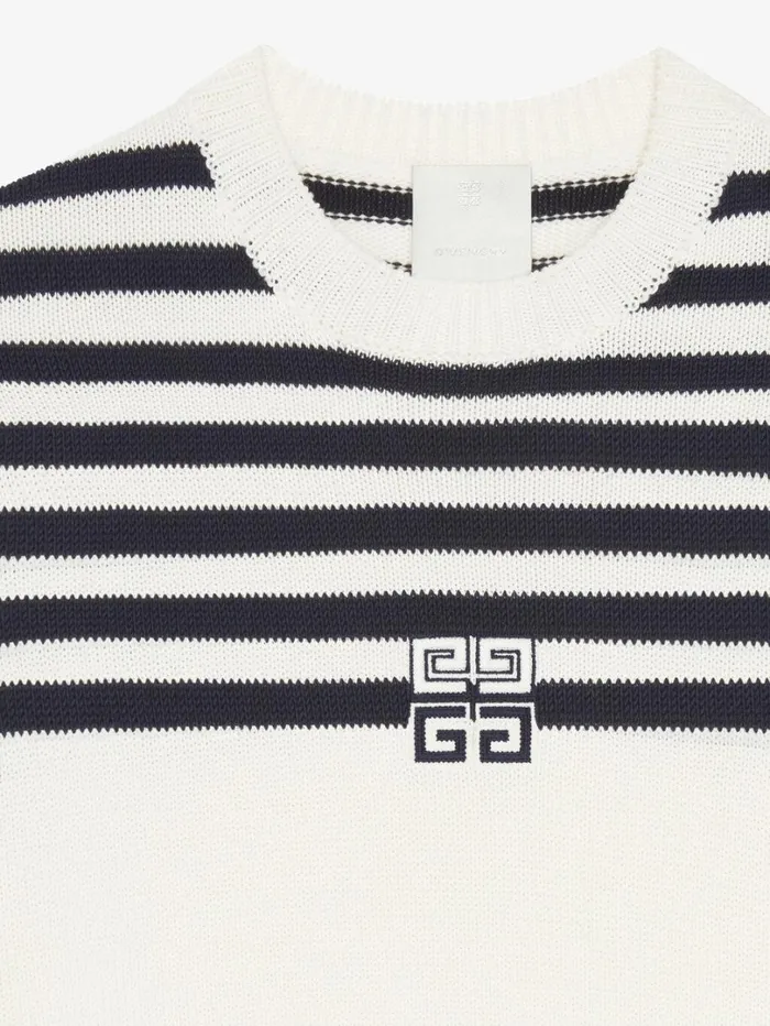 Givenchy 4G Striped Sweater In Wool And Cotton Whitenavy Women Knitwear