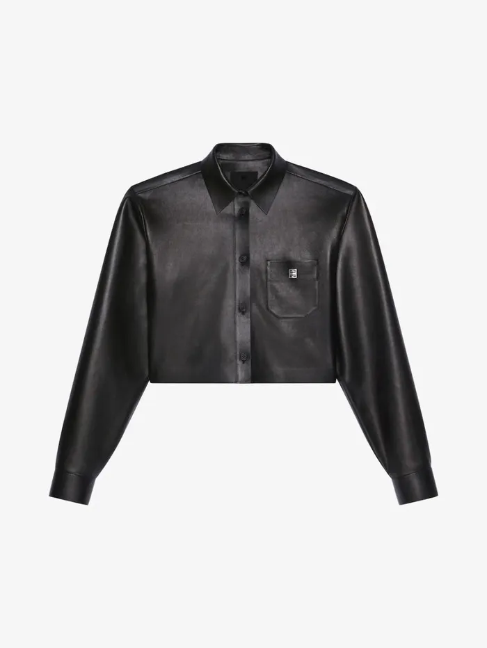 Givenchy Cropped Shirt In Leather With 4G Detail Black Women Tops and Shirts