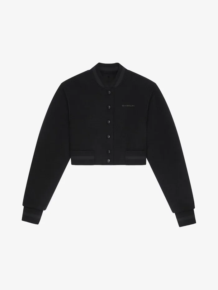 Givenchy Cropped Varsity Jacket In Wool With Rhinestones Black Women Outerwear and Blousons