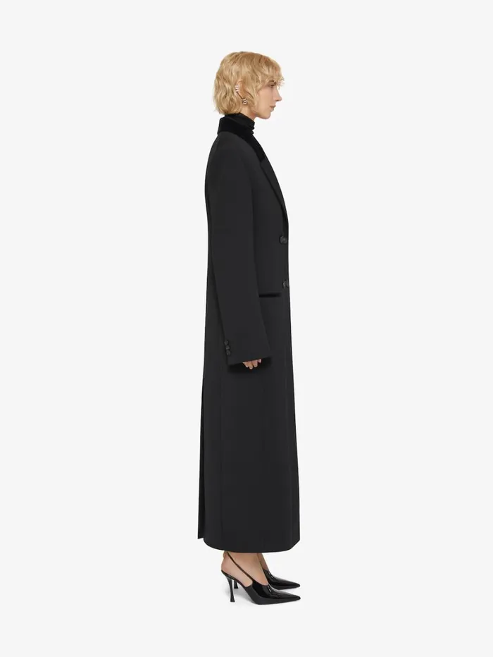 Givenchy Double Breasted Coat In Tricotine Wool Black Women Coats and Jackets