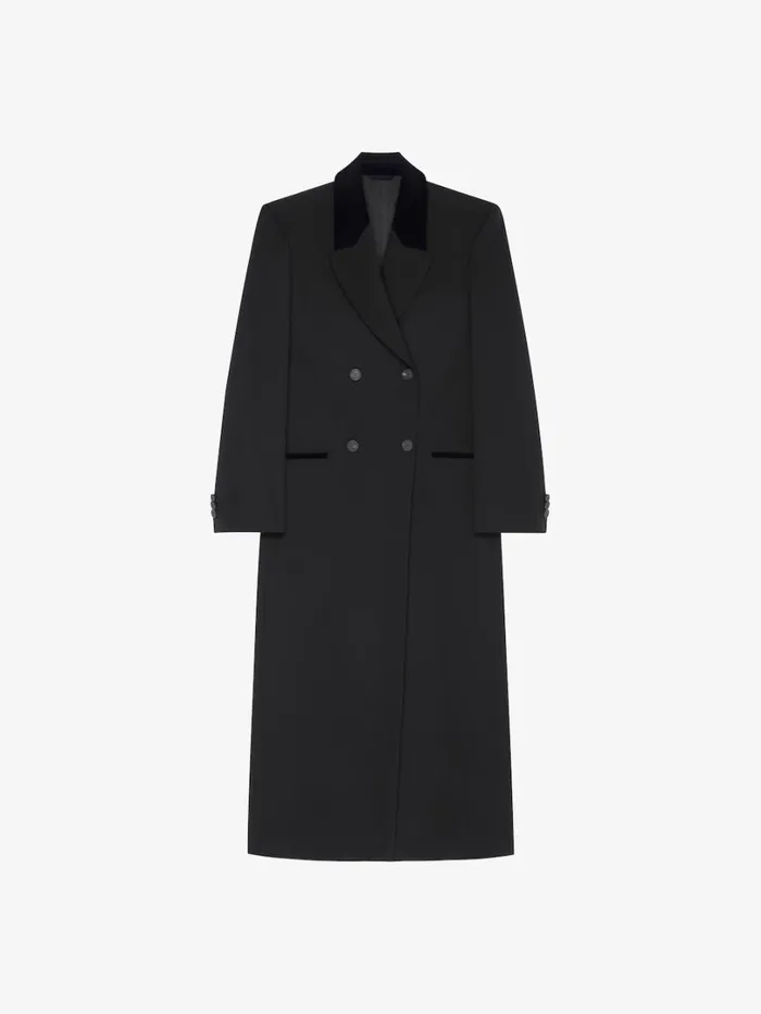 Givenchy Double Breasted Coat In Tricotine Wool Black Women Coats and Jackets