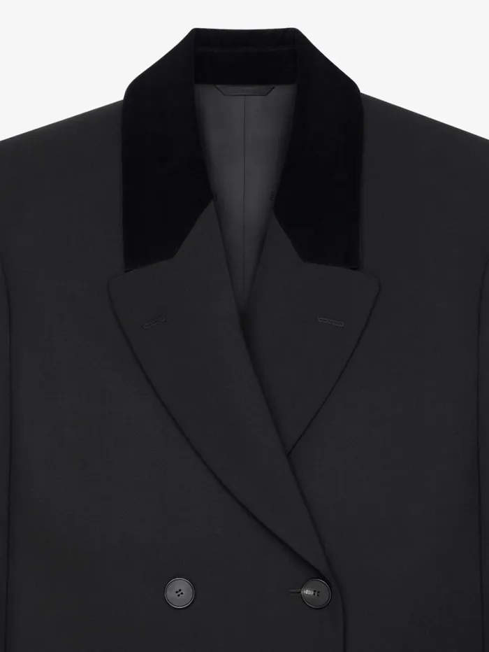 Givenchy Double Breasted Coat In Tricotine Wool Black Women Coats and Jackets