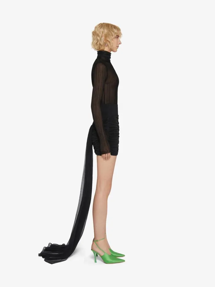 Givenchy Draped Mini Skirt In Crepe With Silk Train Black Women Skirts
