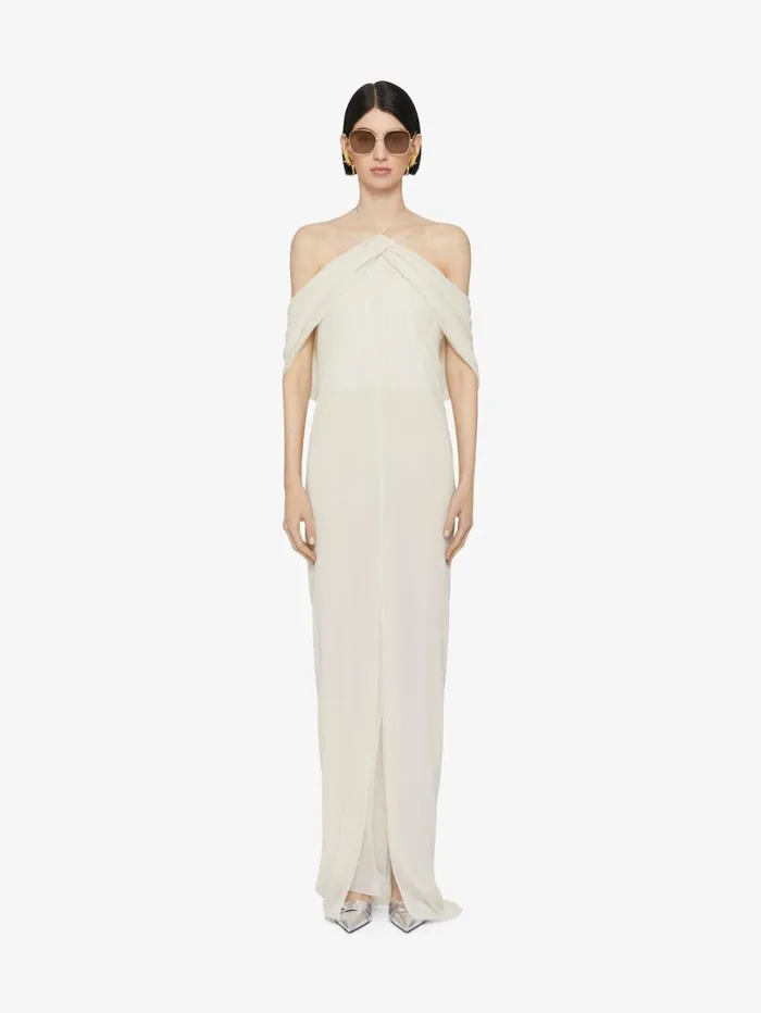 Givenchy Evening Draped Dress In Silk With Crystals Dtail Eggshell Women Dresses
