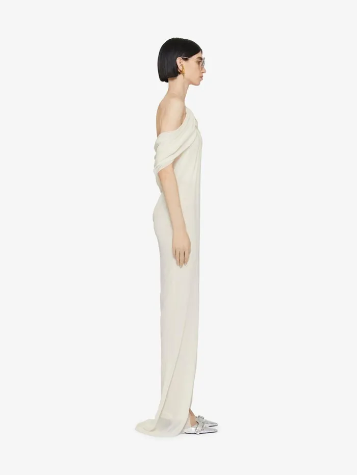 Givenchy Evening Draped Dress In Silk With Crystals Dtail Eggshell Women Dresses