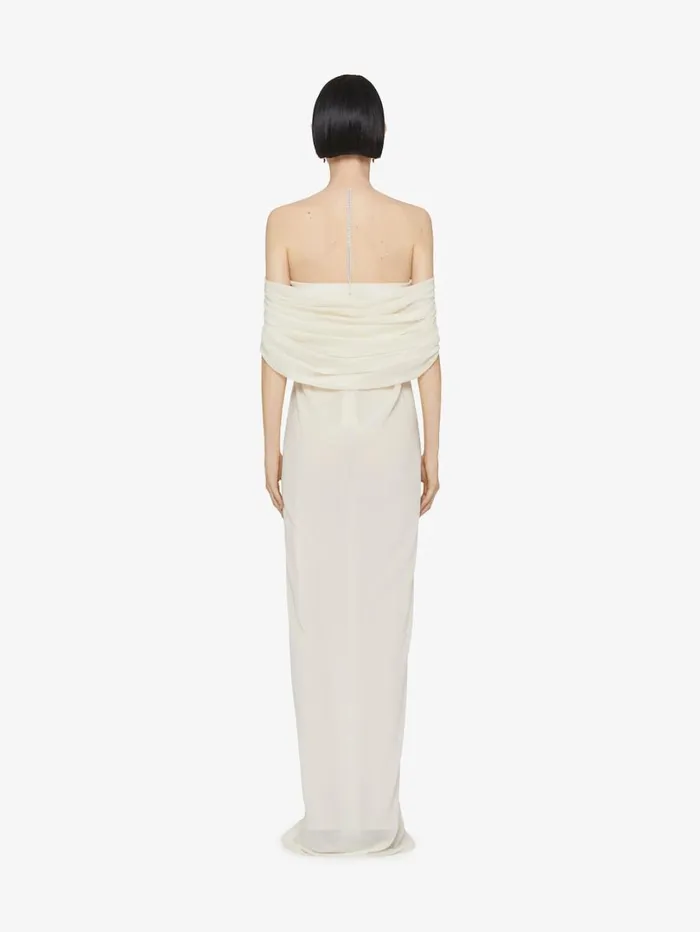 Givenchy Evening Draped Dress In Silk With Crystals Dtail Eggshell Women Dresses