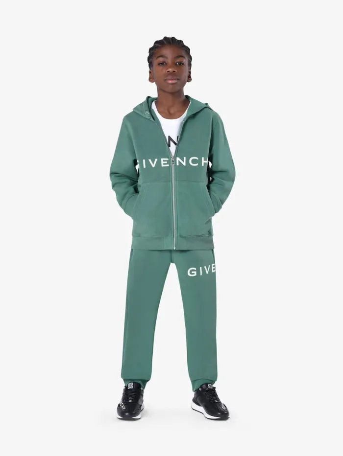 Givenchy GIVENCHY 4G Hooded Cardigan In Fleece Greyish Green Men Boy 4 To 12 Years Givenchy GIVENCHY 4G Hooded Cardigan In Fleece Greyish Green Men Boy 4 To 12 Years