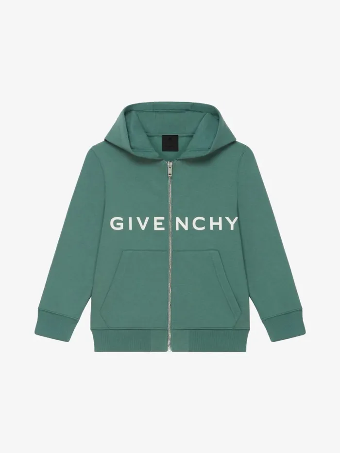 Givenchy GIVENCHY 4G Hooded Cardigan In Fleece Greyish Green Men Boy 4 To 12 Years