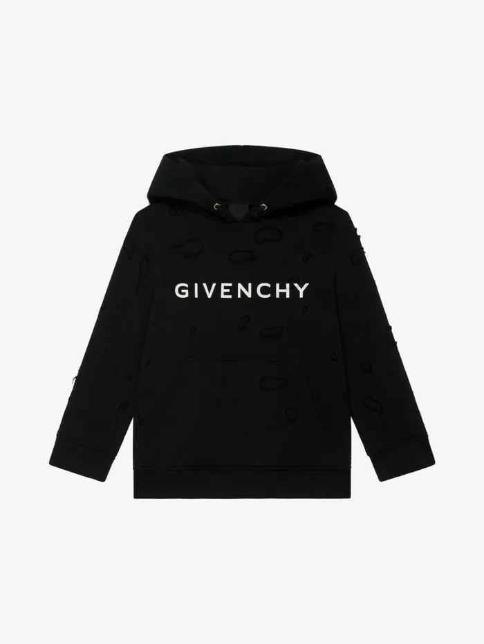 Givenchy GIVENCHY Hooded Sweatshirt In Partly Destroyed Fleece Black Men Boy 4 To 12 Years Givenchy GIVENCHY Hooded Sweatshirt In Partly Destroyed Fleece Black Men Boy 4 To 12 Years
