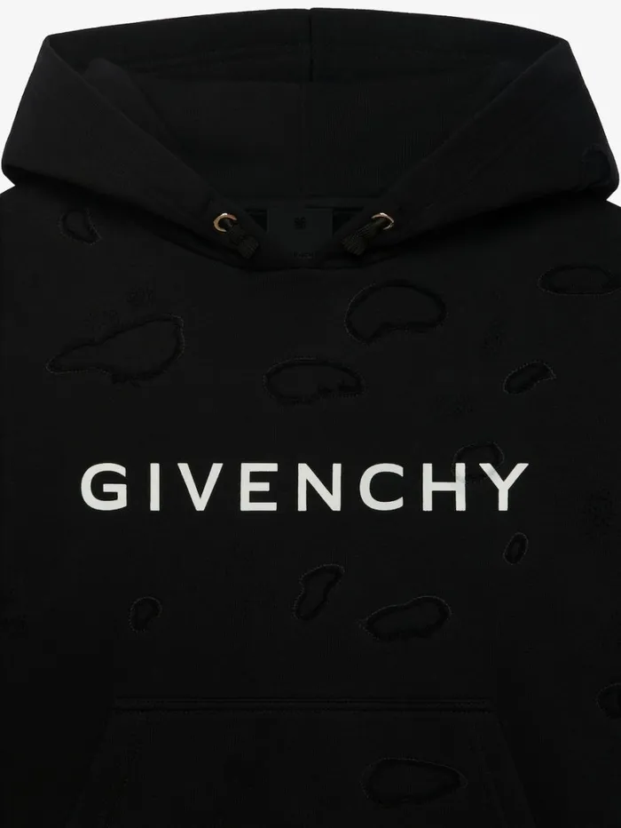 Givenchy GIVENCHY Hooded Sweatshirt In Partly Destroyed Fleece Black Men Boy 4 To 12 Years
