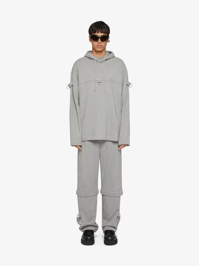 Givenchy Hoodie In Fleece With Metal Details Light Grey Melange Men Sweatshirts and Hoodies Givenchy Hoodie In Fleece With Metal Details Light Grey Melange Men Sweatshirts and Hoodies