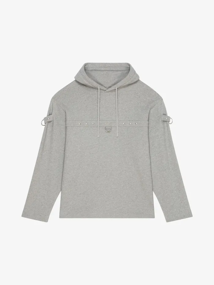 Givenchy Hoodie In Fleece With Metal Details Light Grey Melange Men Sweatshirts and Hoodies