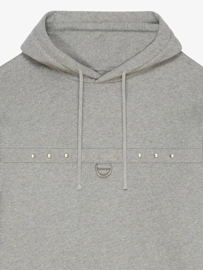 Givenchy Hoodie In Fleece With Metal Details Light Grey Melange Men Sweatshirts and Hoodies