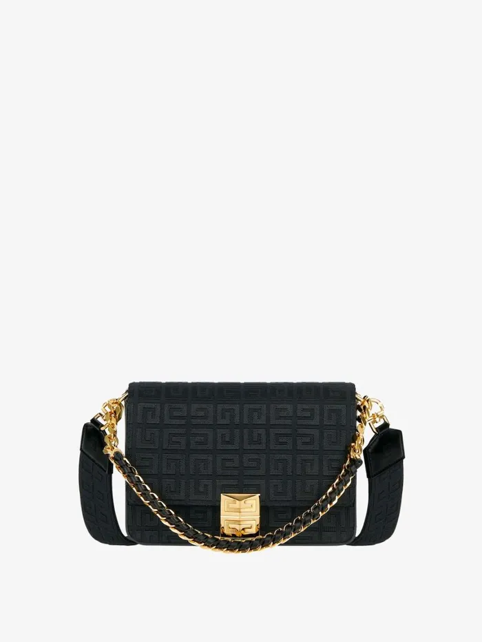 Givenchy Medium 4G Bag In 4G Embroidery With Chain Black Women Crossbody Bags