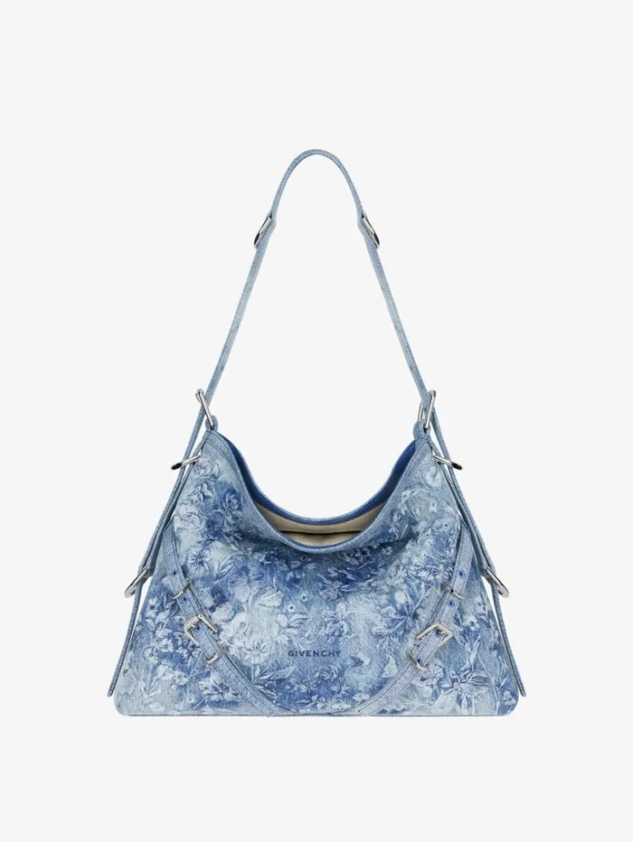 Givenchy Medium Voyou Bag In Washed Embroidered Denim Medium Blue Women Shoulder Bags