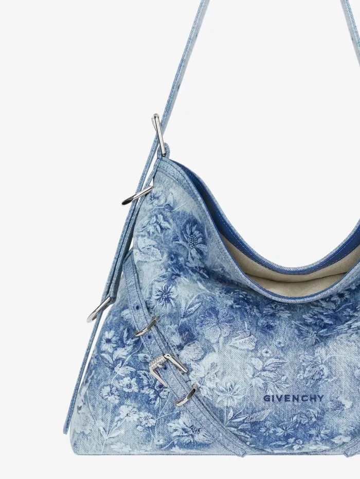 Givenchy Medium Voyou Bag In Washed Embroidered Denim Medium Blue Women Shoulder Bags Givenchy Medium Voyou Bag In Washed Embroidered Denim Medium Blue Women Shoulder Bags