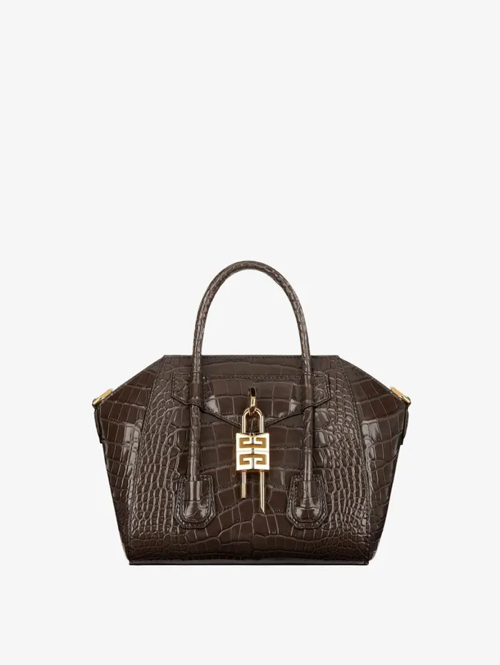 Givenchy Mini Antigona Lock Bag In Crocodile Dark Brown Women Crossbody Bags