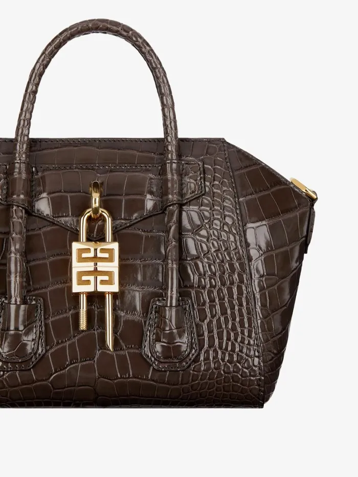 Givenchy Mini Antigona Lock Bag In Crocodile Dark Brown Women Crossbody Bags Givenchy Mini Antigona Lock Bag In Crocodile Dark Brown Women Crossbody Bags