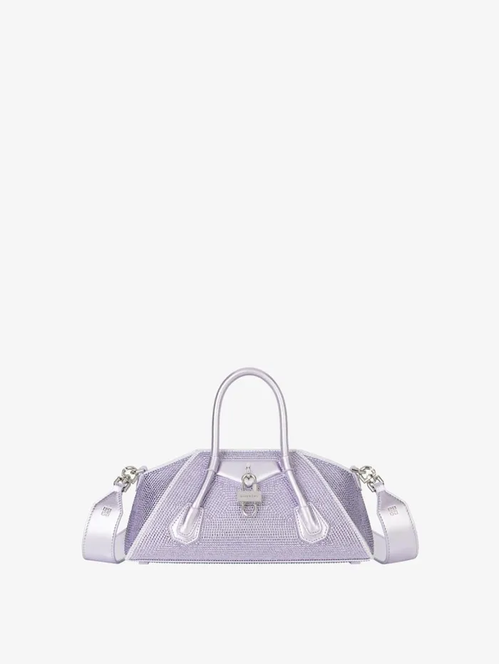 Givenchy Mini Antigona Stretch Bag In Satin With Strass Lavender Women Crossbody Bags