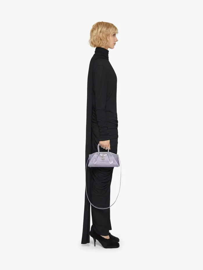 Givenchy Mini Antigona Stretch Bag In Satin With Strass Lavender Women Crossbody Bags Givenchy Mini Antigona Stretch Bag In Satin With Strass Lavender Women Crossbody Bags