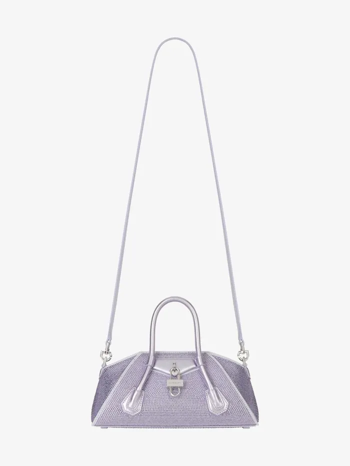Givenchy Mini Antigona Stretch Bag In Satin With Strass Lavender Women Crossbody Bags Givenchy Mini Antigona Stretch Bag In Satin With Strass Lavender Women Crossbody Bags