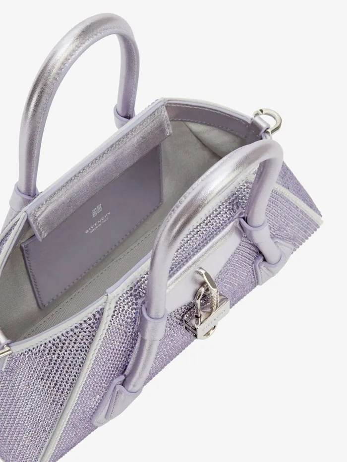 Givenchy Mini Antigona Stretch Bag In Satin With Strass Lavender Women Crossbody Bags Givenchy Mini Antigona Stretch Bag In Satin With Strass Lavender Women Crossbody Bags
