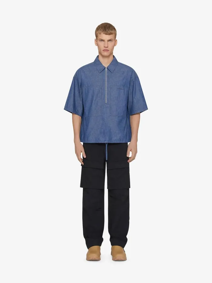 Givenchy Overshirt In Denim Chambray Light Blue Men Shirts